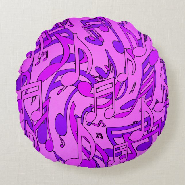 Coussins Ronds Teintes violettes joyeuses et lumineuses de notes  (Devant)