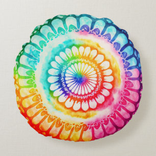 Coussins Ronds Teinture arc-en-ciel Rétro Hippie Groovy 