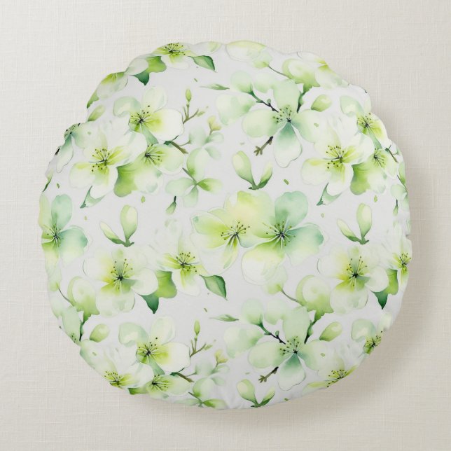 Coussins Ronds Teinture Florale Verte Menthe (Devant)