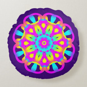 Coussins Ronds Teinture pourpre, rose et jaune