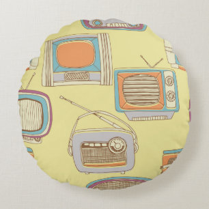 Coussins Ronds télévision rétro et radio. motif transparent