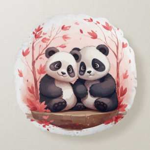Coussins Ronds Tellement heureux ensemble Panda paire