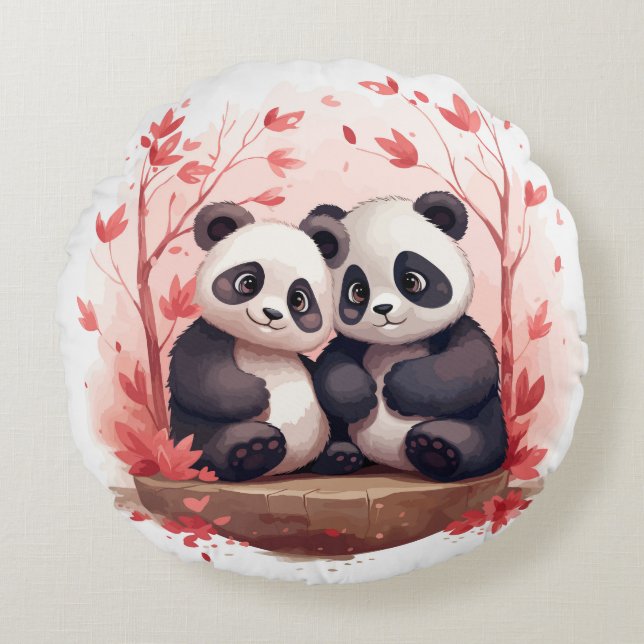 Coussins Ronds Tellement heureux ensemble Panda paire (Devant)