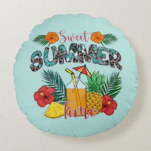 Coussins Ronds Temps d'été doux Fruits tropicaux et fleurs