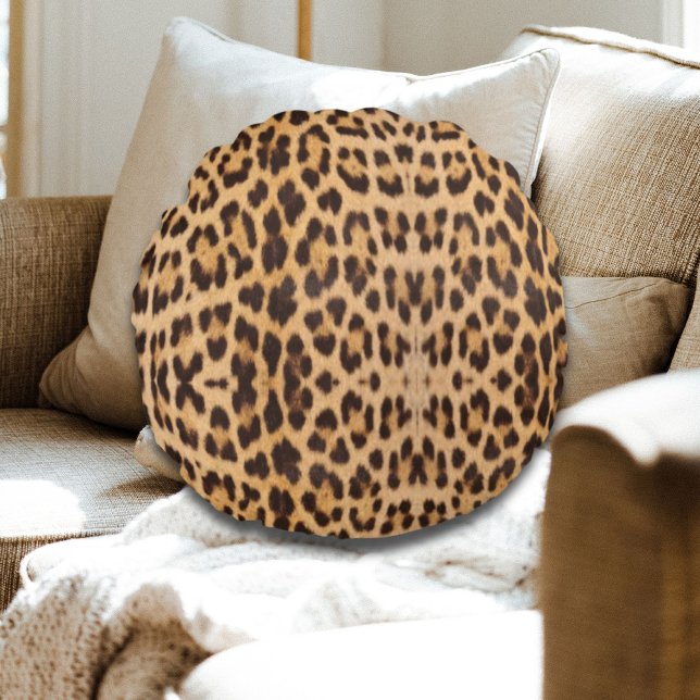 Coussins Ronds tendance style sauvage mode safari imprimé léopard (trendy stylish wild safari fashion leopard print round pillow)
