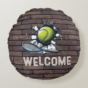 Coussins Ronds Tennis Bienvenue joueur de tennis boule fissure mu