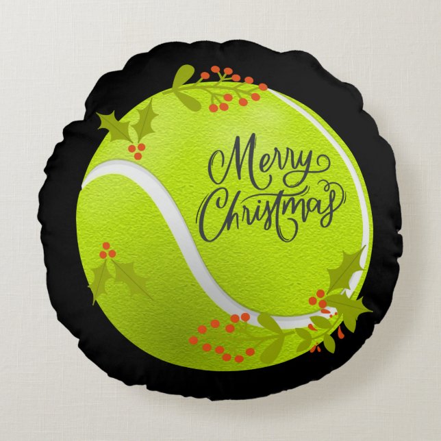 Coussins Ronds Tennis Noël avec balle de tennis et Père Noël (Devant)