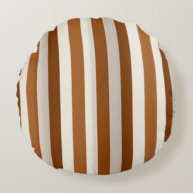 Coussins Ronds Terracotta Chaude et Rayure Verticale Crème (Devant)