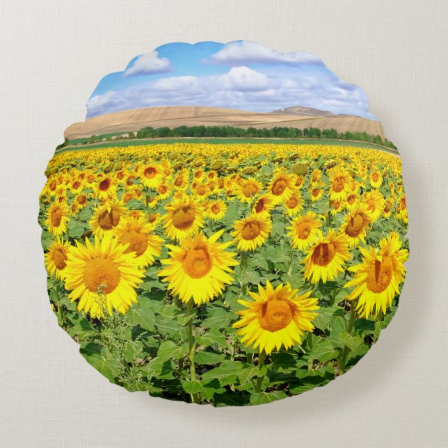 Coussins Ronds Terrain de tournesol (Devant)