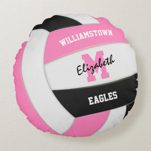Coussins Ronds terrain de volley-ball féminin blanc rose déco de 