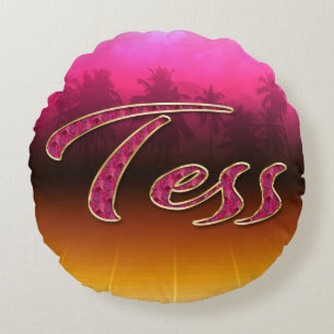 Coussins Ronds Tess prénom nom oreiller rose doré