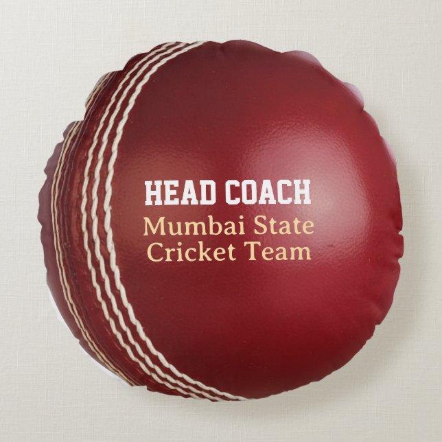 Coussins Ronds Test Match Red Cricket Ball avec texte personnalis (Devant)
