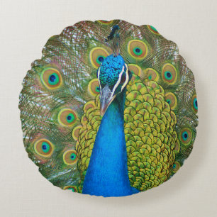 Coussins Ronds Tête bleue Peacock avec et des plumes de queue col