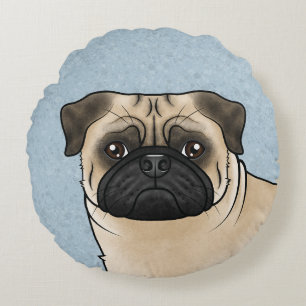 Coussins Ronds Tête de chien Carlin Fauve Mignon Dessin Animé Gro