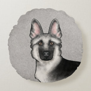 Coussins Ronds Tête de chien de dessin animé Berger Allemand Silv