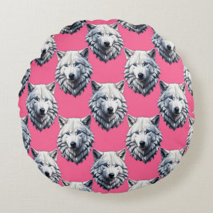 Coussins Ronds Tête de loup blanc motif design rose