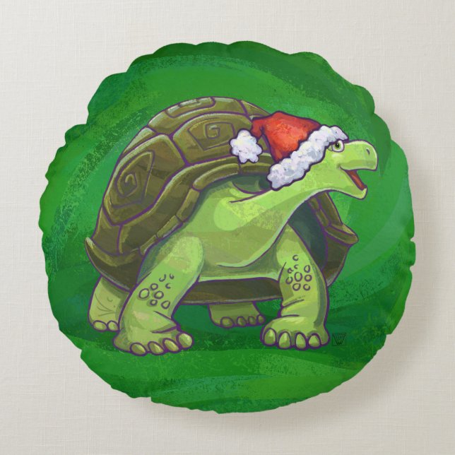 Coussins Ronds Têtes et Tails Festive Tortue Sur Vert (Devant)