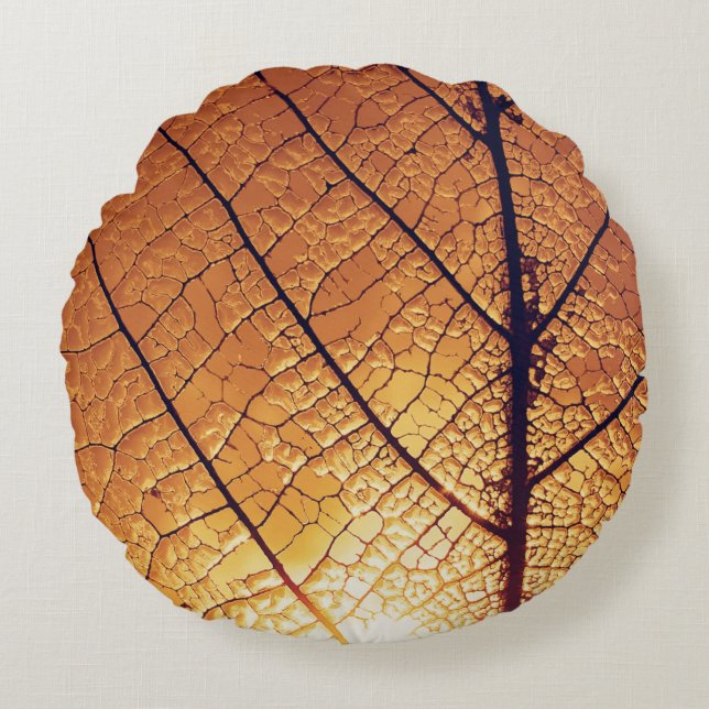 Coussins Ronds textile à feuille Brown et blanche (Devant)