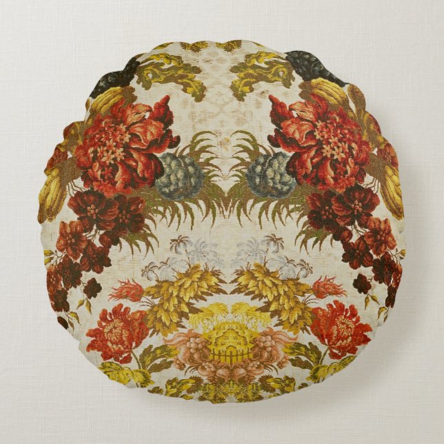 Coussins Ronds Textile avec un motif floral de répétition (Devant)