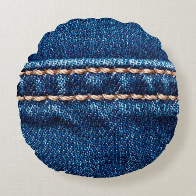 Coussins Ronds Texture de denim bleu avec couture, Jeans (Devant)