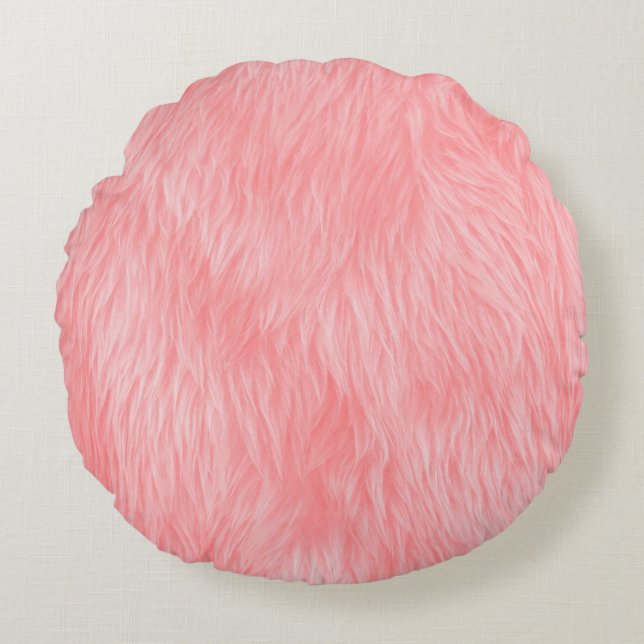 Coussins Ronds Texture de la fourrure de laine rose souple (Devant)