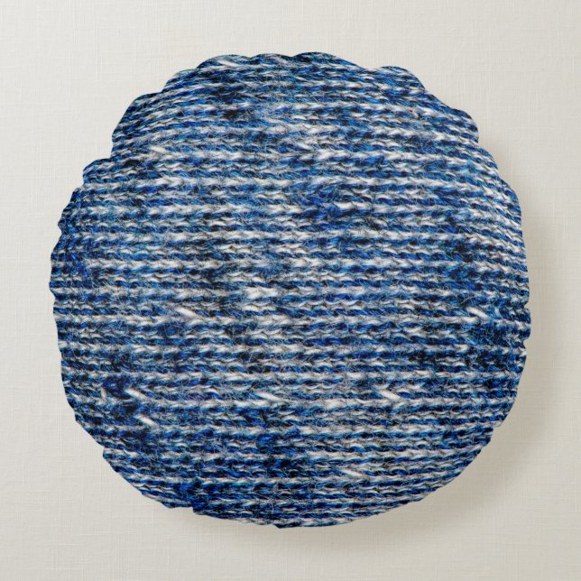 Coussins Ronds Texture de laine de tricot bleu (Devant)