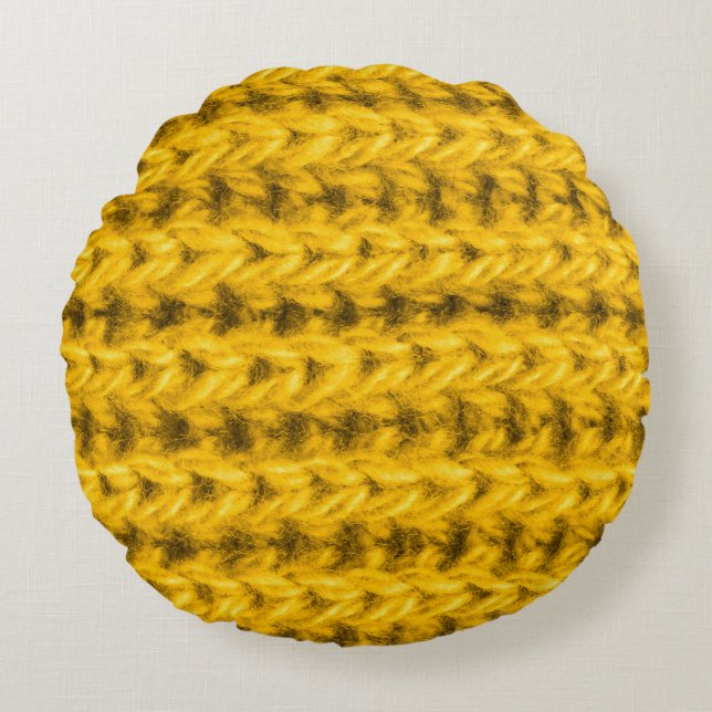 Coussins Ronds Texture de laine jaune vif (Devant)