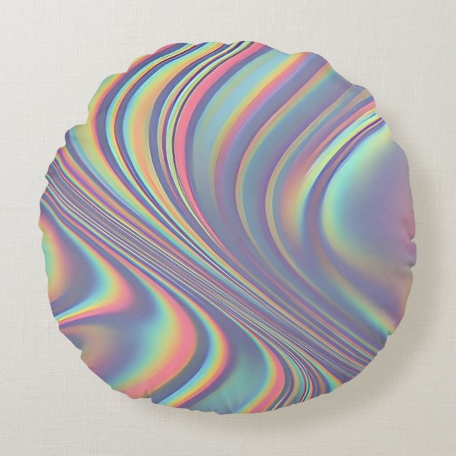 Coussins Ronds Texture de tourbillon holographique iridescent (Devant)