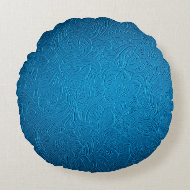 Coussins Ronds Texture en cuir bleu (Devant)