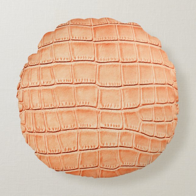 Coussins Ronds Texture en cuir de crocodile brun clair (Devant)