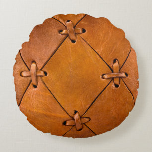 Coussins Ronds Texture en cuir, détails de selvage naturel.