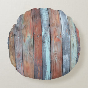 Coussins Ronds texture murale en bois, vieux bois multicolore pei