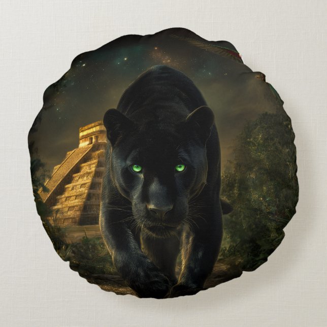 Coussins Ronds The Black Puma and the Green Macaw (Dos)