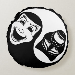 Coussins Ronds Théâtre Yin Yang Design - Masques de comédie et de
