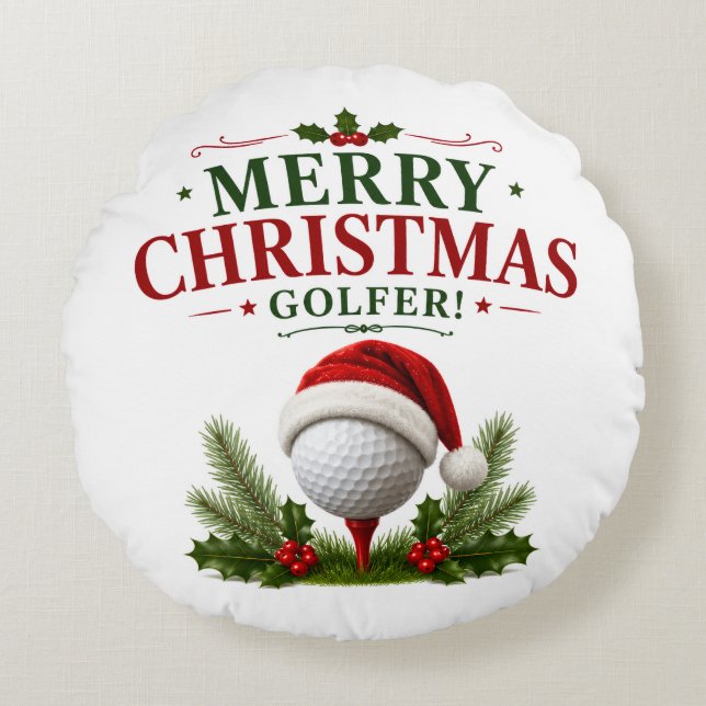 Coussins Ronds Thème de Noël golf pour golfeur (Devant)