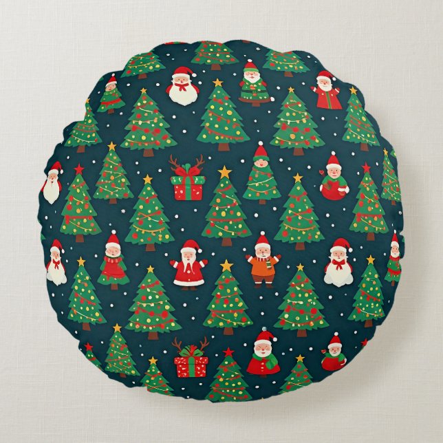 Coussins Ronds Thème de vacances de Noël (Devant)