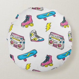 Coussins Ronds Thème Radio Skateboard Basket vintage
