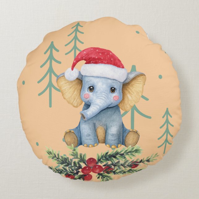 Coussins Ronds Thème safari éléphant bébé mignon (Dos)