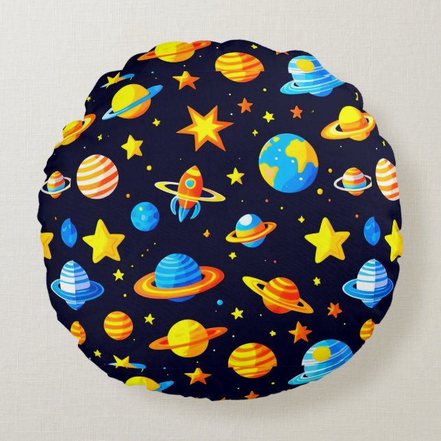 Coussins Ronds Thème spatial coloré avec planètes (Devant)