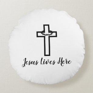 Coussins Ronds Thorn Cross Jésus Vit Ici Jeter