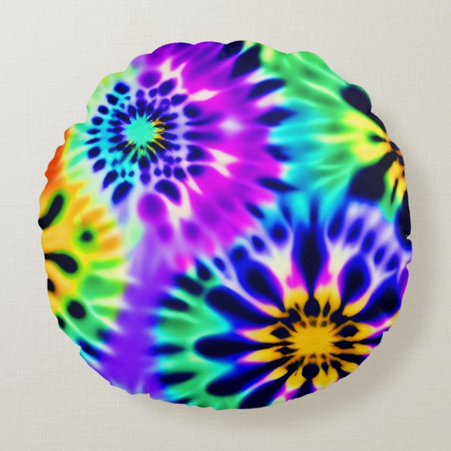 Coussins Ronds Tie Dye Swirling Motif Design (Devant)
