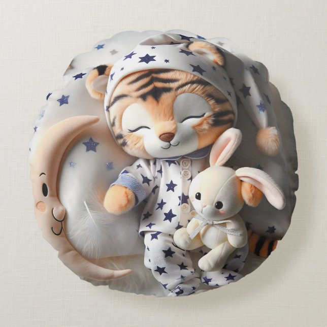 Coussins Ronds Tiger avec lapin, collection par Natasha Us (Devant)