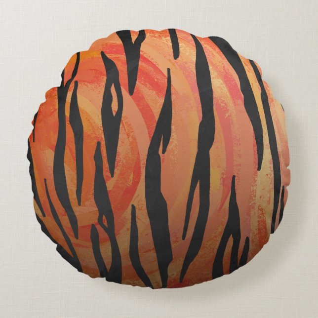 Coussins Ronds Tiger chaud orange et noir (Devant)