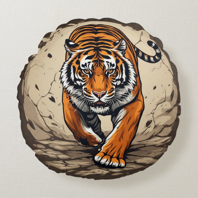 Coussins Ronds Tigre de charge puissant (Devant)