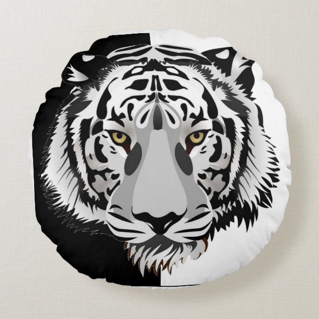 Coussins Ronds Tigre noir et blanc  (Devant)