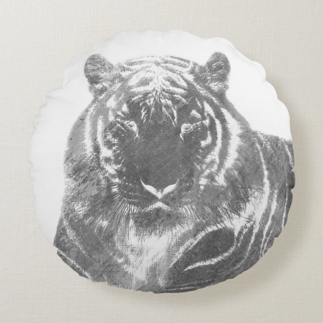 Coussins Ronds Tigre noir et blanc (Devant)