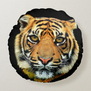 Coussins Ronds Tigre Sauvage Animal Face sur Fond Noir