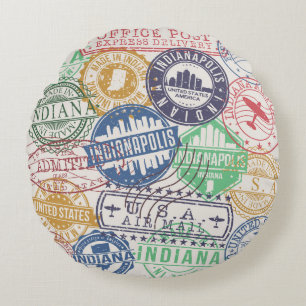 Coussins Ronds Timbres d'Indianapolis : Sceau de voyage.