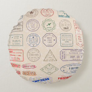 Coussins Ronds timbres-poste vintages vintages de pays