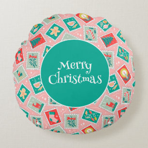 Coussins Ronds Timbres postés de Noël rétro